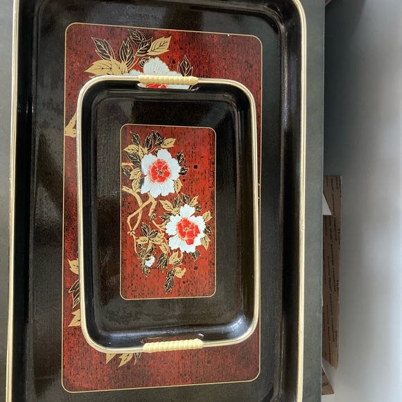 Vintage 3 Nesting Bar Floral Asian Inspired Serving Trays Made In Japan Dining. - Picture 4 of 10